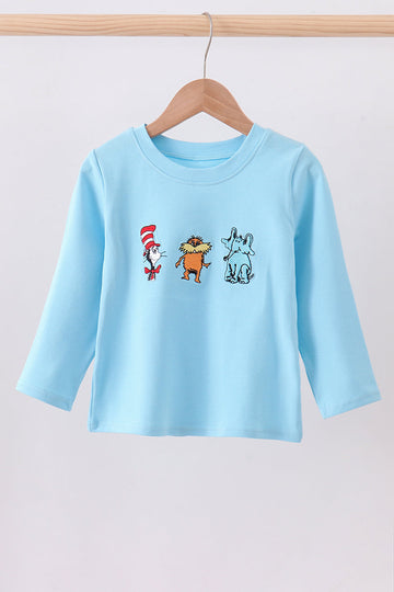 Blue character embroidery top