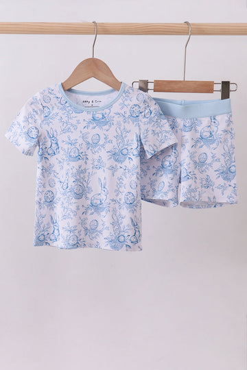 Blue bunny egg bamboo pajama shorts set