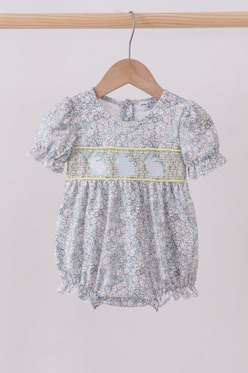 Floral bunny smocked bubble