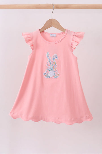 Pink bunny applique ruffle dress