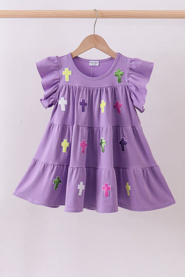 Lavender cross sequin tiered dress