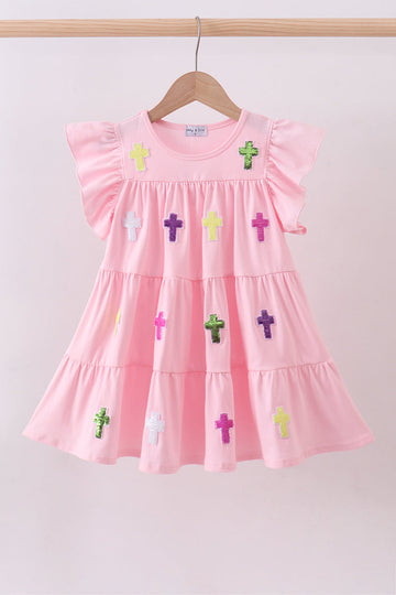 Pink cross sequin tiered dress