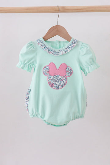 Mint floral character applique ruffle bubble