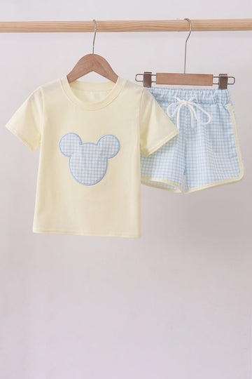 Yellow character applique shorts set