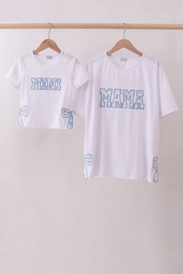 White MAMA bow applique mom&me top