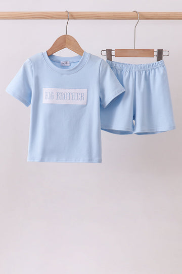 Blue big brother embroidery shorts set