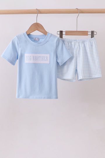 Blue big brother embroidery shorts set