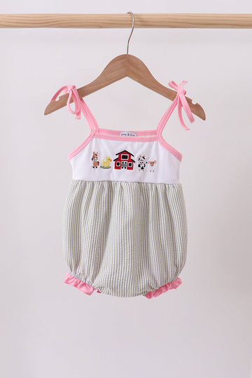 Pink seersucker farm animals bubble