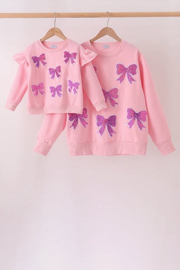 Pink bow sequin mom&me sweatshirt