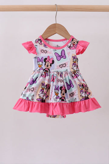 Pink character bamboo ruffle romper