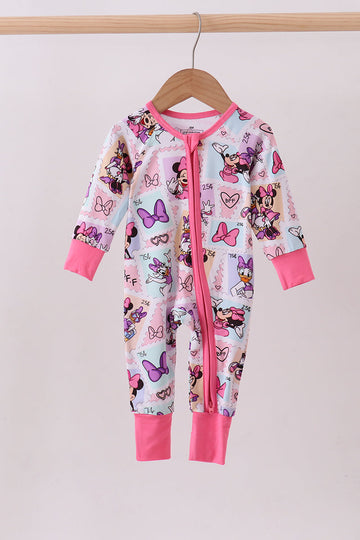 Pink character bamboo romper