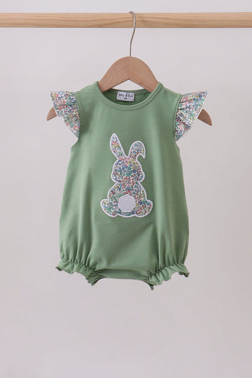Sage bunny applique ruffle bubble