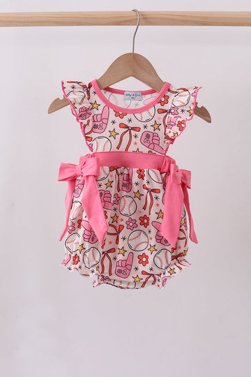 Pink baseball print ruffle bubble