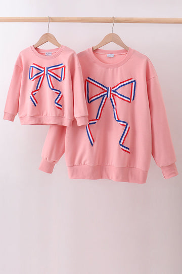 Peach Patriotic hand-sewn bow mom&me sweatshirt