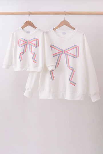 Cream Patriotic hand-sewn bow mom&me sweatshirt