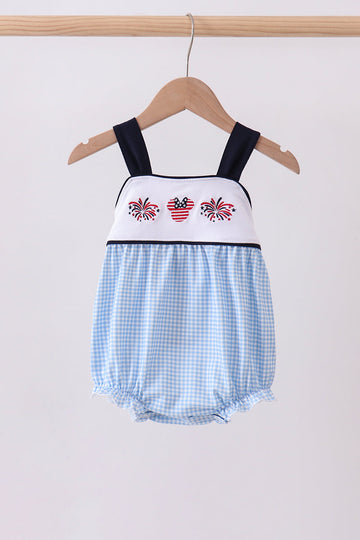 Blue character embroidery gingham bubble