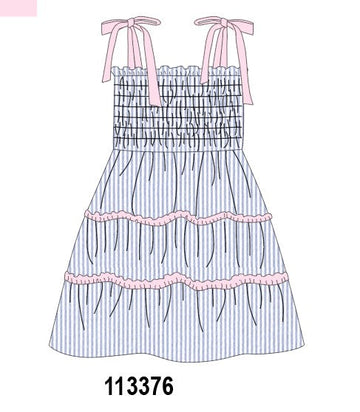 Blue Stripe Smocked Mom Dress