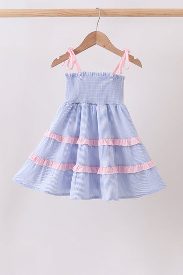 Blue Stripe Smocked Seersucker Mom Dress