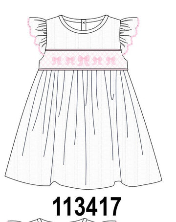 White Bow Smocked Jacquard Dress