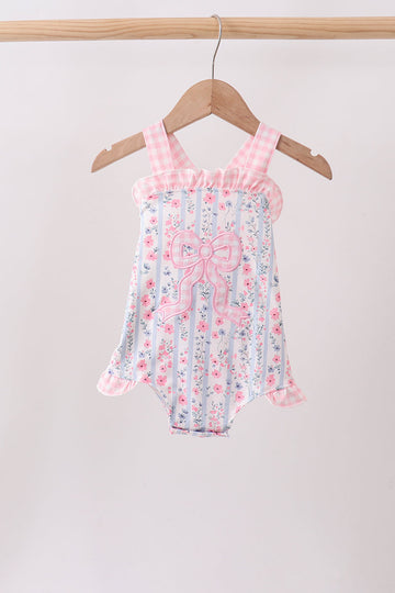 Pink Floral Bow Applique Bow Bubble