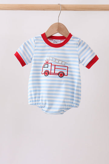 Blue Fire Engine Stripe Embroidered Bubble