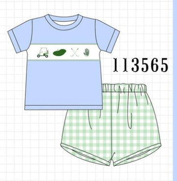 Green Golf Embroidered Gingham Set