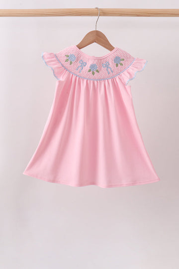 Pink Hydrangea Bow Smocked Dress