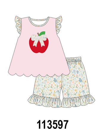 Pink Apple Bow Applique Set