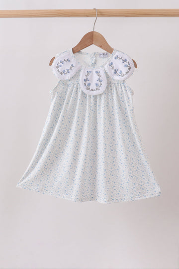 Blue Floral Embroidered Dress