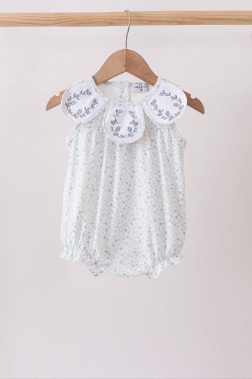 Blue Floral Embroidered Bubble