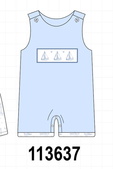 Blue Sailboat Embroidered Jon Jon