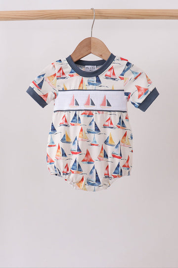 Blue Sailboat Smocked Bubble