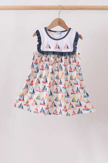 Blue Sailboat Embroidered Dress