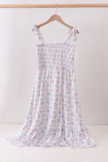 Blue Floral Smocked Mom Dress