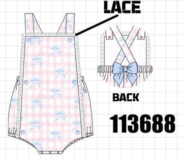 Pink Gingham Bow Print Lace Bubble