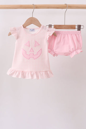 Pink Jack-O-Lantern  Applique Ruffle Bloomer Set
