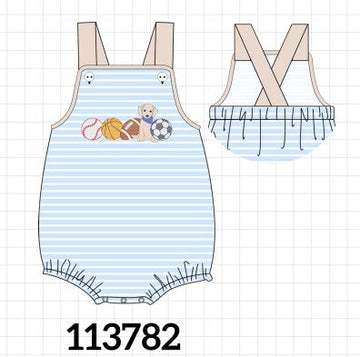 Blue Puppy Ball Embroidered Stripe Bubble
