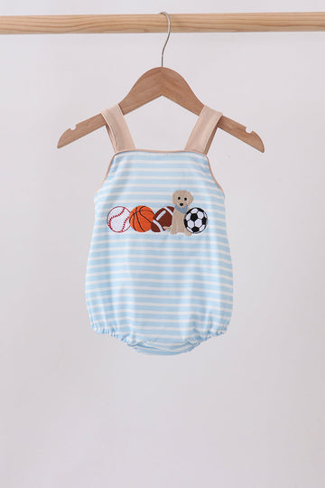 Blue Puppy Ball Embroidered Stripe Bubble