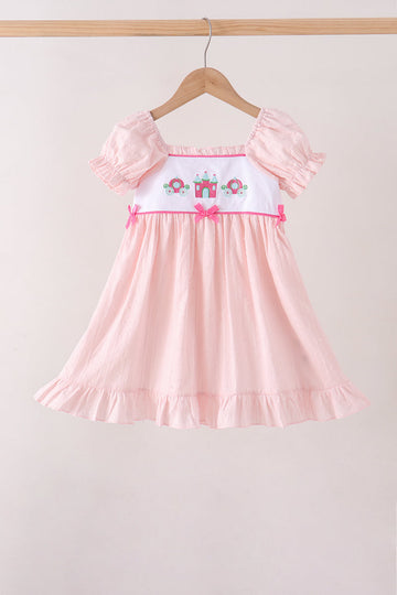 Pink Castle Embroidery Jacquard Ruffle Dress