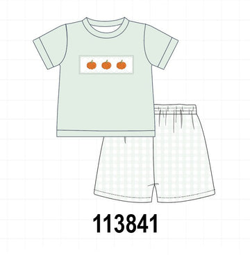 Sage pumpkin embroidery shorts set