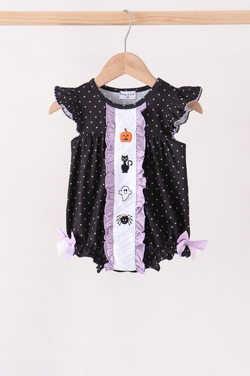 Black ghost spider embroidery ruffle bubble