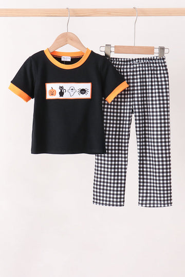 Black ghost spider embroidery pants set