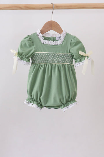 Sage collar smocked lace bubble