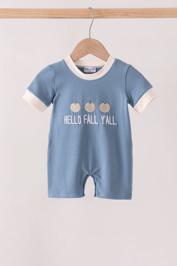 Blue Hallo Fall Y'ALL Pumpkin Romper