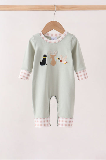 Sage hunting embroidery romper