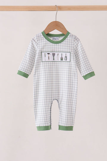 Green tools embroidery romper
