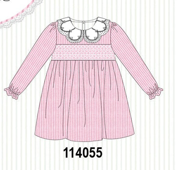 Pink corduroy lace smocked dress