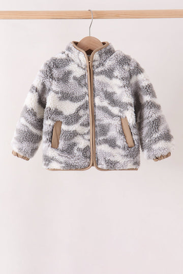 Grey camouflage fleece jacket