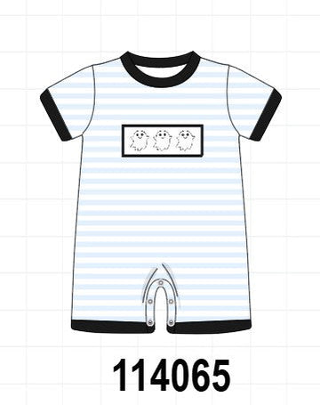 Blue Ghost Embroidery Stripe Romper