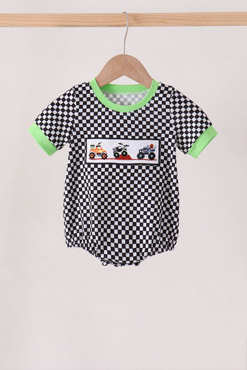 Black car embroidery checkered bubble